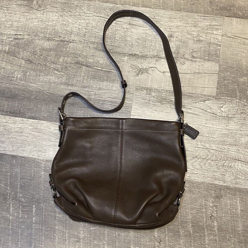 Vintage Coach Pebbled Brown Leather Large Crossbody Tote Bag F15064